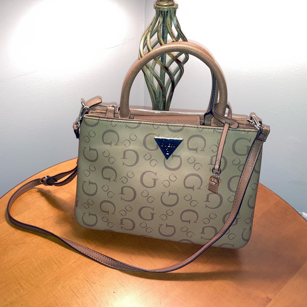 GUESS Signature G Logo Brown Satchel w/ Shoulder Strap
